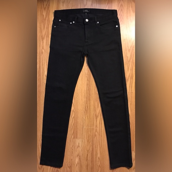 APC Petit New Standard Double Black Denim Jeans Size 32 Slim Taper Fit